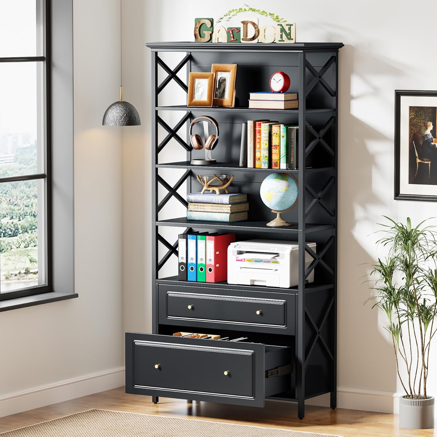 Red Barrel Studio Bookcases With 2 Drawers Tall Narrow Bookshelf Retro 5 Tier Bookshelves Heavy Duty Display Book Shelf Organizer With Open Storage Shelves For Living Room Bedroom Office Black Wayfair